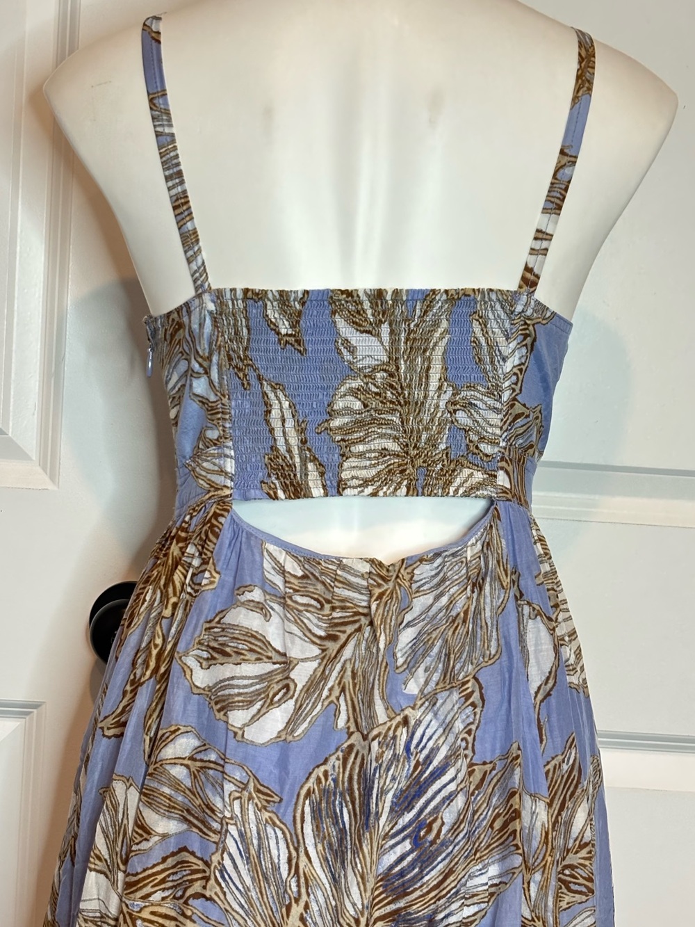 Banana Republic Isa Blue Tropical Print Waist Cut Out Cotton Silk Midi Dress 6 - Picture 8 of 14